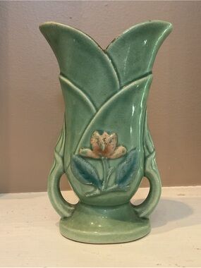 Green Floral Ceramic McCoy vase Vintage